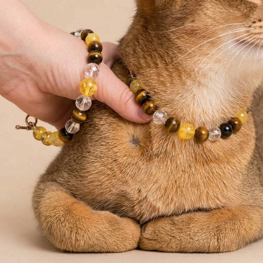 AuraLink™ Solar Joy Set — Golden Citrine & Tiger's Eye Healing Cat Collar with Owner Bracelet